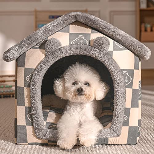 Indoor Dog House, Foldable Cat Dog House Soft Pet Bed with Removable Plush Cushion, Winter Warm Pets Nest Puppy Cave for Small Medium Large Dogs Cats (Large)