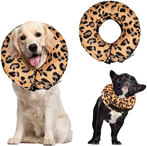Inflatable Dog Cone Collar,Soft Dog Neck Donut Recovery Collar for Dogs and Cats After Surgery, Prevent Pets from Biting & Scratching, Elizabethan Collar for Small Medium Large Dog (Leopard,XL)