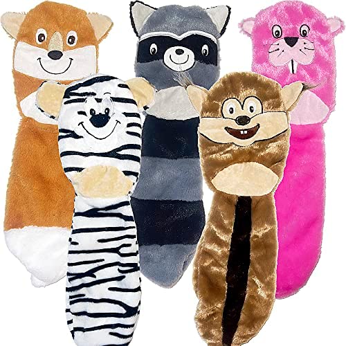 Jalousie 5 Pack Stuffingless Dog Squeaky Toys Dog No Stuffing Dog Toy - Medium Large Dogs Long Tail w/ Squeakers and Crinkle Paper