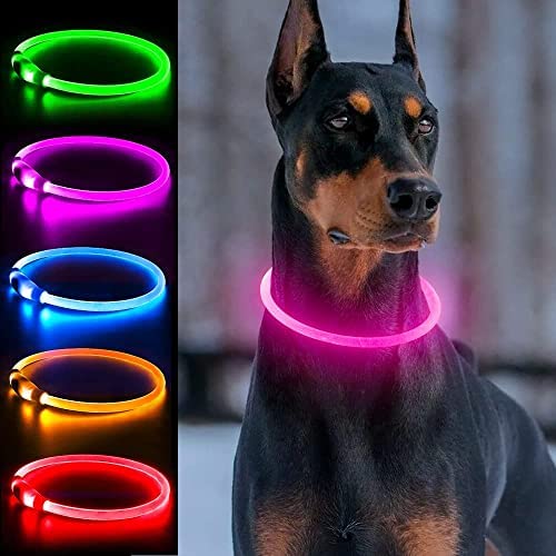 Jingrong Light Up Dog Collars, USB Rechargeable Waterproof Dog Collar, 3 Light Modes, Cuttable LED Dog Collar,for Night Walking, for Small Medium Large Dog (Pink)