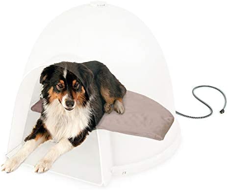 K&H Pet Products Lectro-Soft Igloo Style Dog Bed, Tan, 60W/Large/17.5" x 30"