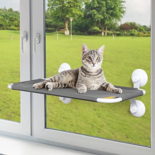 LSAIFATER All Around 360° Sunbath and Lower Support Safety Iron Cat Window Perch, Cat Hammock Window Seat for Any Cats