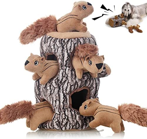 Laifug Hidden Squirrel Plush Dog Toy， Interactive Squeaky Dog Toy Hide and Seek, XL
