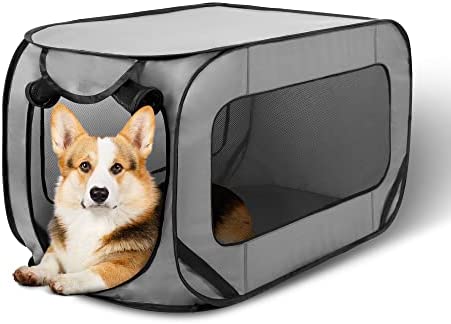 Love's cabin 36in Portable Medium Dog Bed - Pop Up Dog Kennel, Indoor Outdoor Crate for Pets, Portable Car Seat Kennel, Cat Bed Collection, Green/Red