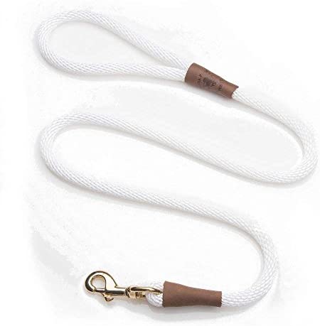 Mendota Pet Snap Leash - British-Style Braided Dog Lead, Made in The USA - White, 1/2 in x 6 ft - for Large Breeds