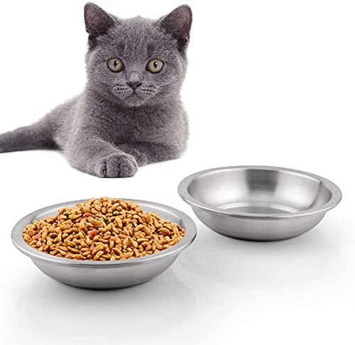 Morikavo Cat Dishes Food Bowls, Stainless Steel Pet Food & Water Bowls Set for Kitten Puppy ,Shallow Dog Feeder Bowls Set of 2