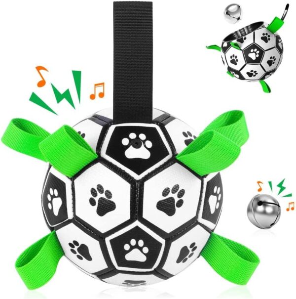 NOUGAT Dog Soccer Ball with Bell Inside, Ball for Dog Indoor Outdoor, Dog Squeaky Balls with Grab Tabs , Interactive Pet Toys for Fetch, Pet Christmas Birthday Gifts, Puppy Presents