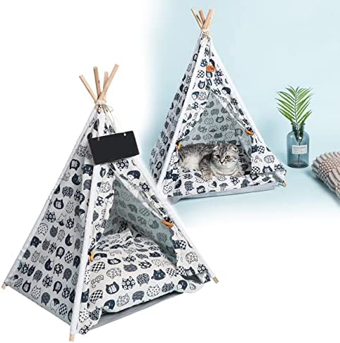 Necygoo Pet Teepee Tent with Cushion Blackboard 24" for Small Dog Cat Pet Tent Bed Puppy House