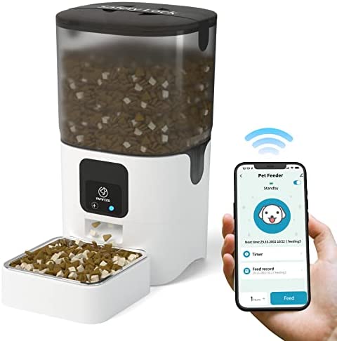 PAPIFEED Automatic Cat Feeder with APP Control, WiFi Enabled Smart Dry Food Dispenser with Alexa, Detachable Pet Feeder for Cleaning, Up to 30 Meals Per Day, for Cats Large Dogs and Multiple Pets (6L)