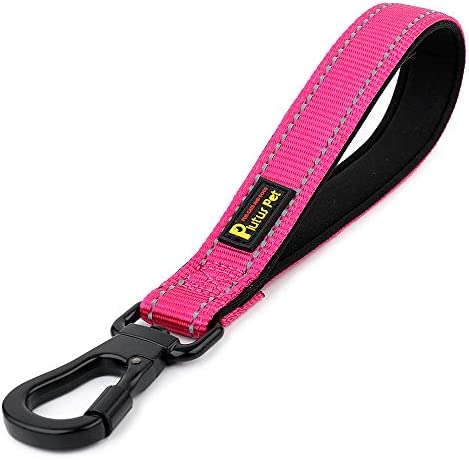 PLUTUS PET 10 Inch Short Dog Leash for Large Dogs with Locking Carabiner Clip & Padded Handle （10”, Pink）