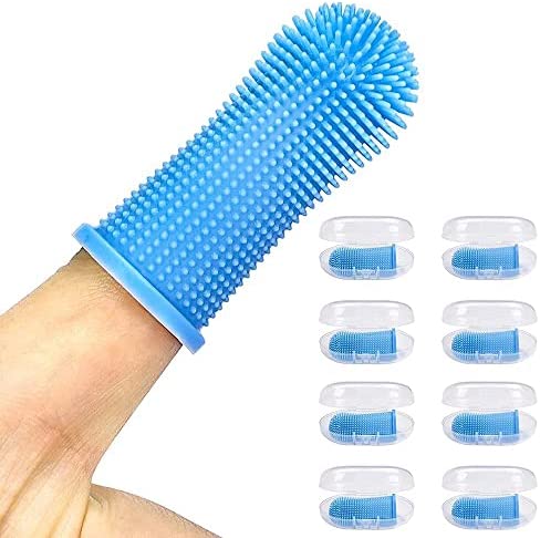 Paiaite Dog Toothbrush, 360º Finger Toothbrush Kit, Ergonomic Design Fingerbrush, Full Surround Bristles for Easy Teeth Cleaning, Dental Care for Puppies, Cats and Small Pets, Blue 8 Pack