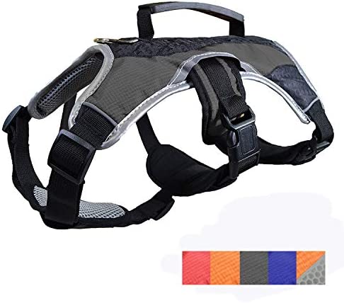 Peak Pooch - No-Pull Dog Harness - Padded, Mesh Fabric Dog Vest with Reflective Trim, Lifting Handles, Velcro and Buckle Straps - Black Dog Harness - M