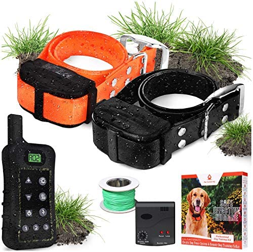 Pet Control HQ Wireless Pet Containment System w/ 2 Rechargeable Waterproof Shock Collars, Safe Perimeter Electric Dog Fence Wire & Remote Dog Training – Above No Dig or Underground Wire Fence