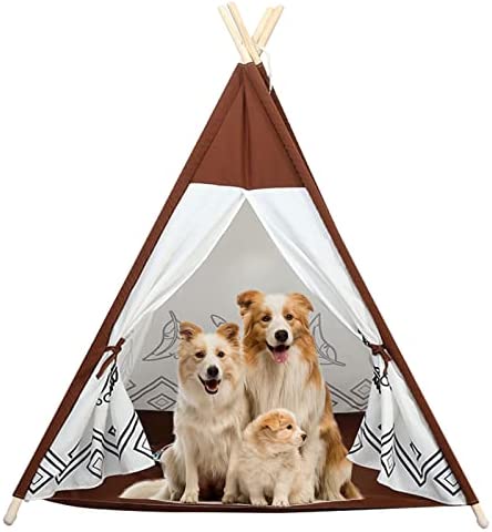 Pet Teepee Tent with Mat for Large Dogs Cats Portable Dog(Puppies) House Indoor Outdoor (Brown)