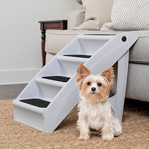 PetSafe CozyUp Folding Dog Stairs - Pet Stairs for Indoor/Outdoor at Home or Travel - Dog Steps for High Beds - Pet Steps with Siderails, Non-Slip Pads - Durable, Support up to 150 lbs - Large, Gray