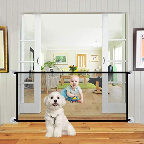 QUV 70.9''x28.3'' Mesh Dog Gate, Magic Gate for Dog, Portable Folding Pet Gate, Safety Fence Guard for House Stair Doorway Door