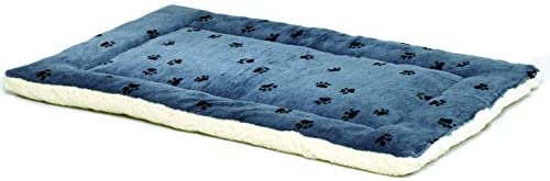 Reversible Paw Print Pet Bed in Blue / White, Dog Bed Measures 21L x 12W x 1.5H for X-Small Dogs, Machine Wash