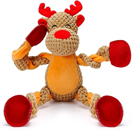 Senneny Dog Christmas Toys with Squeaker, Reindeer Squeaky Toys for Dogs Puppy, Stuffed Dog Plush Toy for Small Medium Dogs, Interactive Durable Dog Chew Toys