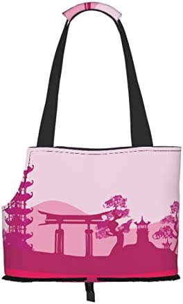 Soft Sided Travel Pet Carrier Tote Hand Bag Watercolor-Japanese-Temple-Pink Portable Small Dog/Cat Carrier Purse