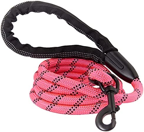 Strong Dog Leash, Reflective Rope, Chew Resistant Paracord for Medium and Large Dogs, Durable Metal Clasp, Attaches to Pet Collar (6 Foot, Pink)