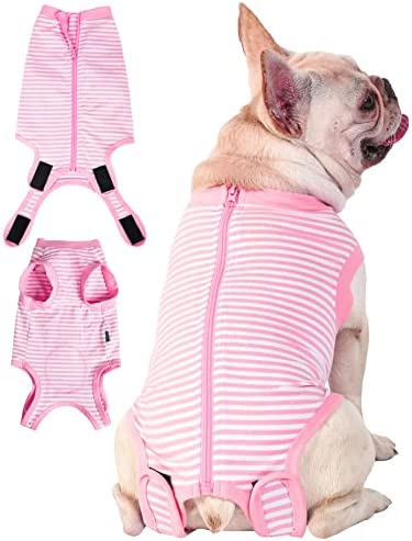 SyChien Dog Pink Recovery Suit for Large Female Spay,Male Dog Surgery Suit,XS Narrow Pink-White XL