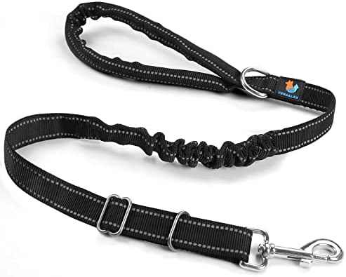 VERSALES Dog Leash, 4 FT Dog Leash for Large Dogs Heavy Duty Dog Leashes for Medium and Small Dogs, Reflective Bungee Dog Leash for Dog Training, Nylon Dog Leash and Seatbelt Set(Black)