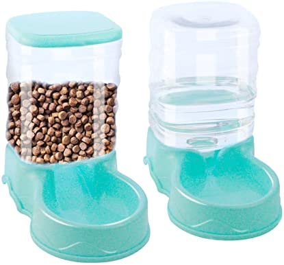WYBG 2 Pack Automatic Cat Feeder and Water Dispenser Self Feeding Replenish Eating Bowl Storage Container for Cats Small Dogs Pets Gravity Feeder and Waterer Set Dog Cat Pet Food Bowl 3.5 L