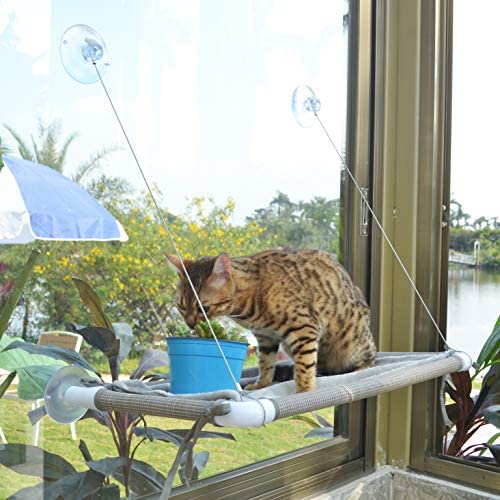 Water Proof Cat Window Perch, Cat Window Hammock with 4 Strong Suction Cups, Premium Double Weave Outdoor Fabric Cat Hammock for Window, Space Saving Cat Window Seat for Large Indoor Cats