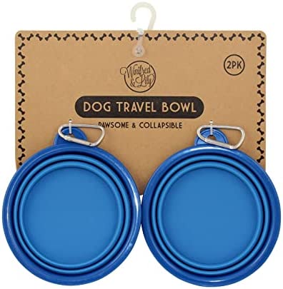 Winifred & Lily Pack of 2 Silicone Collapsible Water Bowl for Cats Dogs, Portable Pet Feeding Watering Dish, Portable Travel Bowl for Walking Parking Traveling 450 ML, Blue (AP1059)
