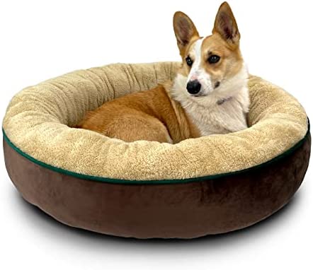 WoliPet Doughnut Dog Bed Cozy Cuddler Bed Machine Washable Round Pet Bed for Small and Medium-Sized Cats and Dogs Anti-Slip Bottom.(30 inches. Brown. L.)