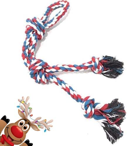 XL Dog Rope Toy For Aggressive Chewers - Benefits Non-Profit Dog Rescue - Tug of War Dog Toy, Dog Toys for Large Dogs, Tough Dog Toys, Nearly Indestructible Dog Toys for Aggressive Chewers, Red