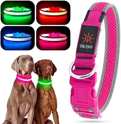 YFbrite Light up Dog Collar, Rechargeable LED Dog Collar, Adjustable Cat Collar Light Safety Glowing at Night for Puppy, Small, Medium, Large Dogs