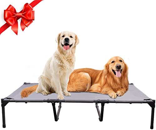 YUNYUDashing Elevated Dog Bed, Portable Cooling Indoor, Outdoor Use, Non-Slip Rubber Feet, Breathable Mesh, Easy to Install and Clean, Suitable for Small to Extra Large Dogs, Grey