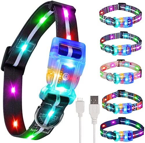 YUSHANG Side Release Buckle Glow Dog Collar,USB Rechargeable Waterproof LED Collar,Super Bright Flashing Adjustable Dog Collar,Light Up Dog Collars for Large Small Medium Dog