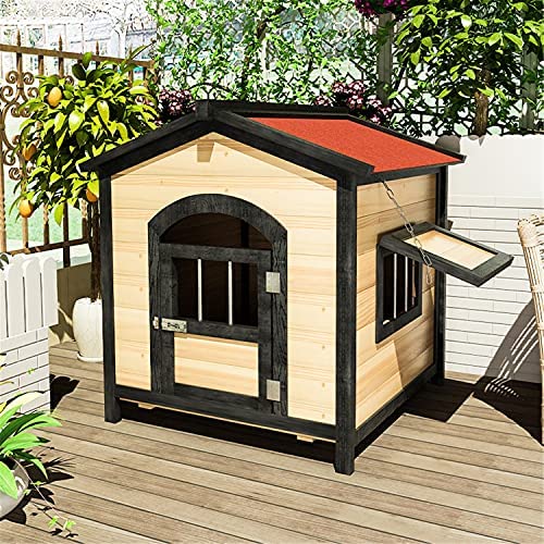 ZJDU Dog House Wooden,Outdoor with Door Windows Pet Kennel,Pet House Shelter,Home Pet Furniture,Drawable Base Plate,for Small Medium Large Animals,Wood Color,XL