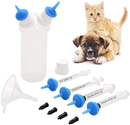 zhixing Pet Feeding Bottle with Silicone Nipple and Syringes for Puppy Dog Cat or Other Pets