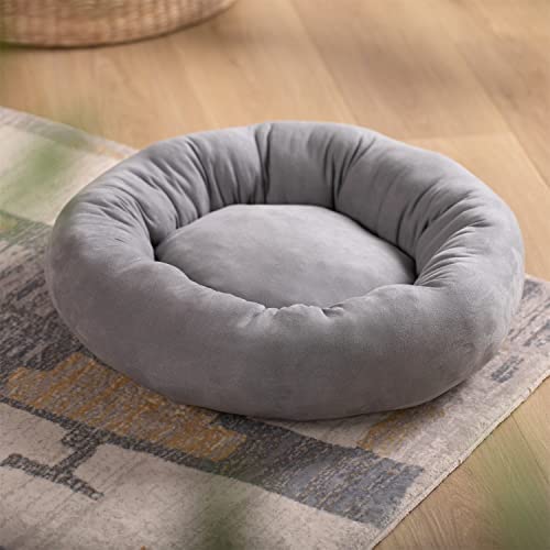 KASENTEX Dog Bed, Round Dog Beds for Medium/Large Dogs, Donut Dog Bed and Cat Bed Anti Slip & Machine Washable - Grey 27x27 Inches