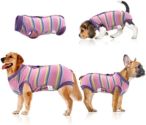 oUUoNNo Dog Recovery Suit,Dog Surgical Suit for Abdominal Wounds,Dog After Surgery Substitution Dog Cone & E-Collar,Prevent Licking Dog Onesies Pet Surgery Recovery Suit (L, Pink)