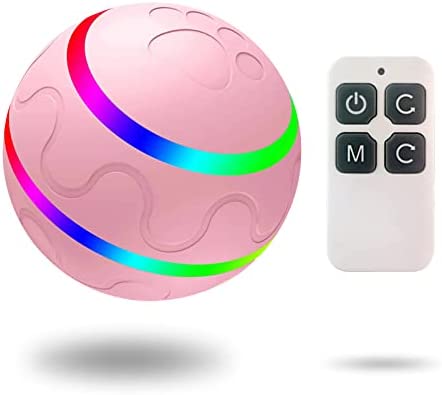 Hisim Interactive Dog Toy Ball with Remote Control, LED Lights, Made of Natural Rubber, Wicked Ball, Jumping Activation Ball, Automatic Rolling Ball Toys for Medium/Large Dog (Pink)