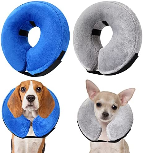 2 Pieces Protective Inflatable Collar for Dogs and Cats Adjustable Pet Recovery Cone Does Not Block Vision Elizabethan Collar Dog Cone for Pet Wound Recovery