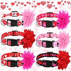 6 Pack Valentine's Day Dog Collar Floral Dog Collar Cute Girl Dog Accessories Adjustable Dog Collar with Flower Basic Dog Collars Nylon Pet Collars for Small Medium Large Dogs (Medium)
