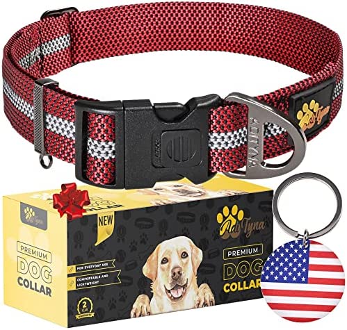 ADITYNA Reflective Dog Collar with Safety Locking Buckle - Heavy-Duty Red Dog Collar for Large Dogs - Easily Adjustable Nylon Pet Collar
