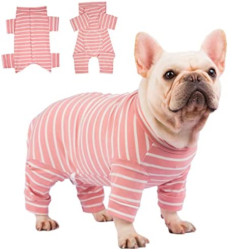 AOKAZI Dog Surgery Recovery Suit, Puppy Cat Onesie for Shedding Skin Disease Wound Protection, Medical Pet Surgical Suit Dog Shirt w/Long Sleeve, Dog Pajamas (Pink, Large)