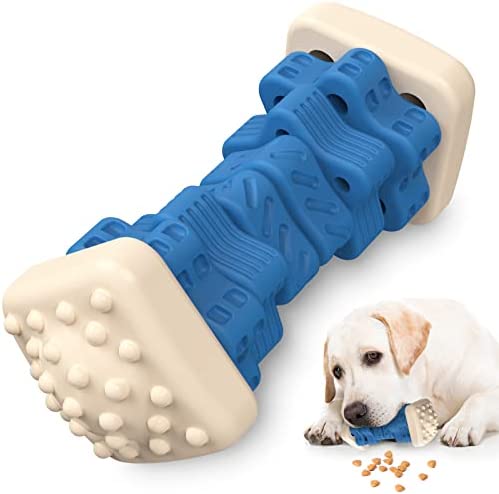 AOZOOM Dog Toys for Aggressive Chewers, Tough Durable Dog Chew Toys, Dog Puzzle Toys with Beef Flavor, Interactive Dog Toys, Safe Rubber Indestructible, for Large Medium Small Dogs - Blue