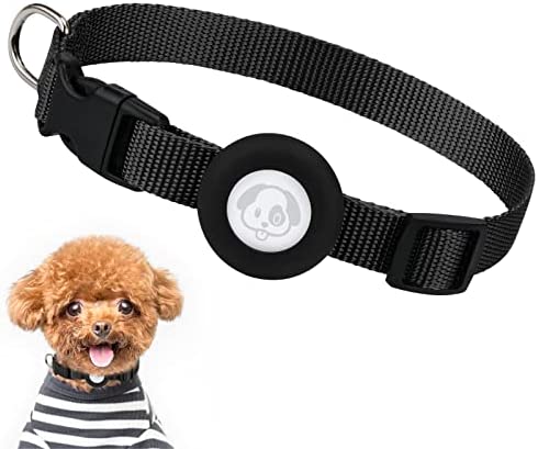 Airtag Dog Collar, Adjustable Air Tag Dog Collar with Durable Quick Snap Buckle, Imitation Nylon Dog Collar with Waterproof Apple Airtag Holder for Small Medium Large Dogs