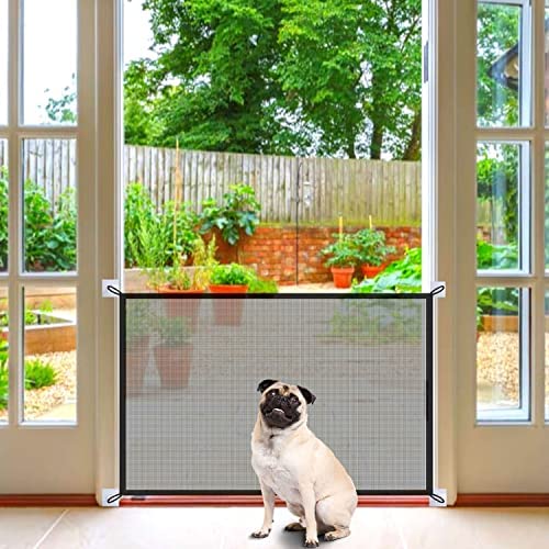 Baby Gate Pet Gate Magic Dog Gates for The House, Safety Guard Gate Retractable Mesh Dog Gate for The Stairs Doorways, Portable Folding Child's Safety Gates Install Anywhere 30'' X 39'', 8 Hooks