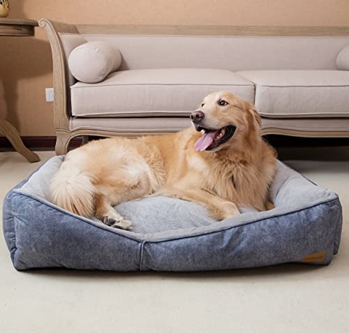 Coohom Rectangle Washable Dog Bed,Warming Comfortable Square Pet Bed Simple Design Style,Durable Dog Crate Bed for Medium Large Dogs (30 INCH, Grey)
