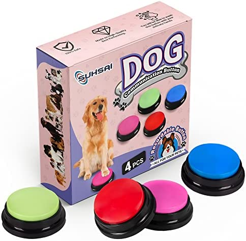 Dog Buttons for Communication, Dog Talking Button Set of 4, 30 sec Voice Record & Playback Dog Toy, Voice Recording Clicker for Dog, Cat, Puppy, Pet Training -Teach Your Pet to Communicate