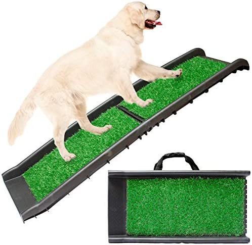 Downtown Pet Supply - Foldable Dog Ramp for Car - Safe & Portable Pet Ramp for Large Dogs with Turf Grass Traction Mat & Rubber Feet - SUV, Truck, Van & Car Accessories - 62in x 16in x 2.5in