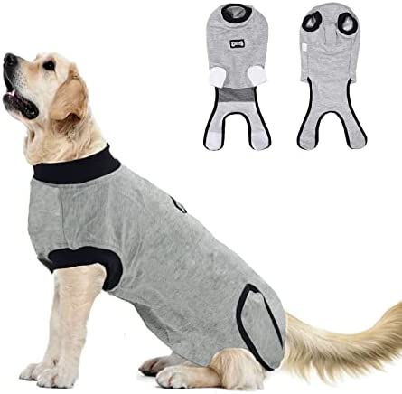 Duuclume Professional Pet Recovery Suit Body Suit After Surgery Dog Onesie Cone Alternatives Spay Neuter Suit Surgical Recovery Suit - for Female & Male Dogs(Grey/M)